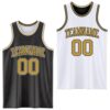 Custom Reversible Black Old Gold-White Double Side Sublimation Basketball Suit Jersey