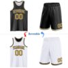 Custom Reversible Black Old Gold-White Double Side Sublimation Basketball Suit Jersey