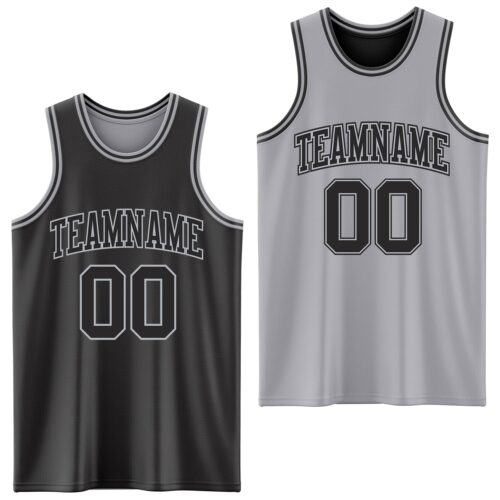 Custom Reversible Black Gray Double Side Sublimation Basketball Suit Jersey