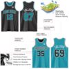 Custom Reversible Black Teal-White Double Side Sublimation Basketball Suit Jersey