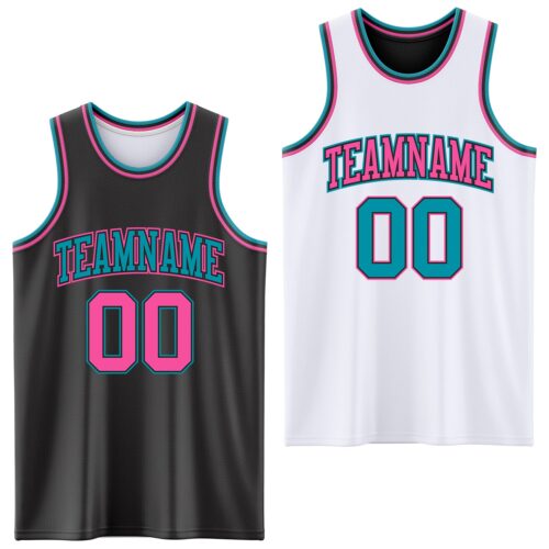 Custom Reversible Black Pink-Teal Double Side Sublimation Basketball Suit Jersey