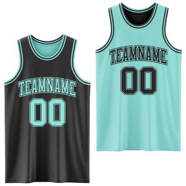 Custom Reversible Black Ice Blue Double Side Sublimation Basketball Suit Jersey