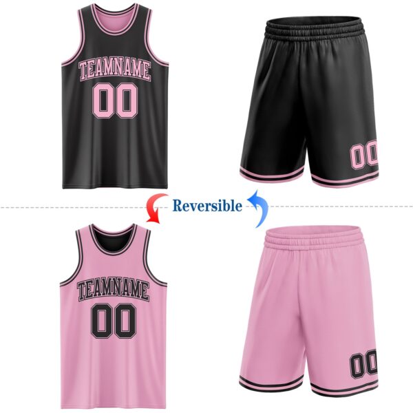 Custom Reversible Black Light Pink Double Side Sublimation Basketball Suit Jersey