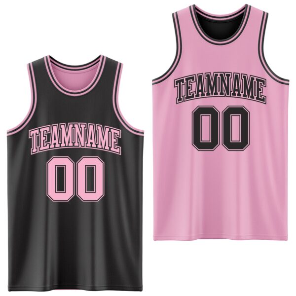 Custom Reversible Black Light Pink Double Side Sublimation Basketball Suit Jersey