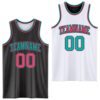 Custom Reversible Black Neon Pink-Aqua Double Side Sublimation Basketball Suit Jersey