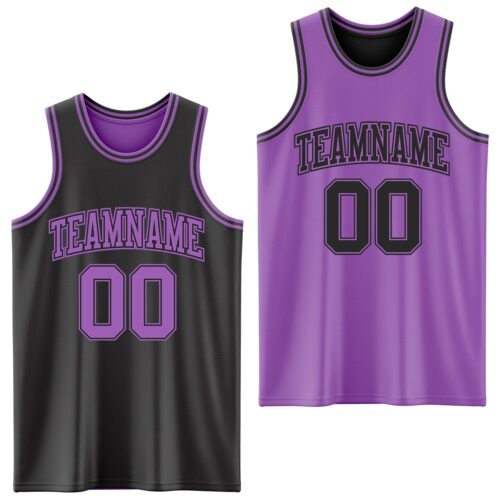 Custom Reversible Black Medium Purple Double Side Sublimation Basketball Suit Jersey