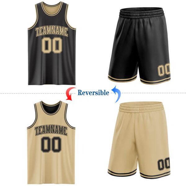 Custom Reversible Black Vegas Gold Double Side Sublimation Basketball Suit Jersey