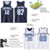 Custom Navy White-Light Blue Reversible Double Side Sublimation Basketball Suit Jersey