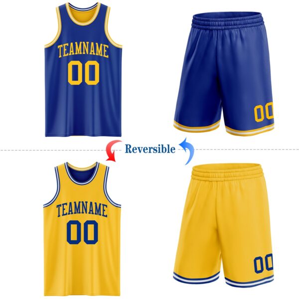 Custom Royal Gold-White Reversible Double Side Sublimation Basketball Suit Jersey