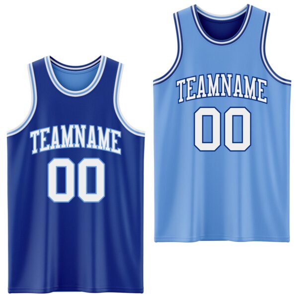 Custom Royal White-Light Blue Reversible Double Side Sublimation Basketball Suit Jersey