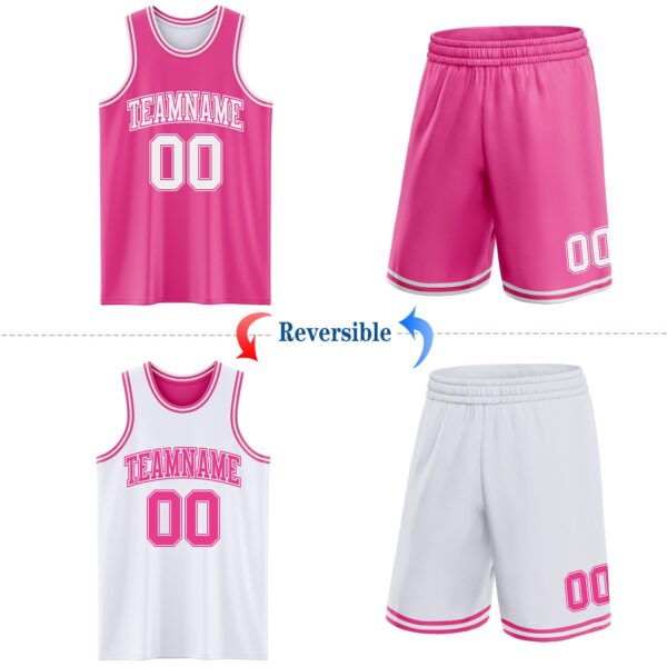 Custom Pink White Reversible Double Side Sublimation Basketball Suit Jersey