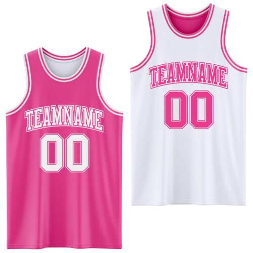 Custom Pink White Reversible Double Side Sublimation Basketball Suit Jersey