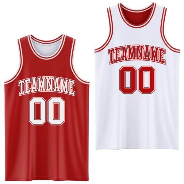 Custom Red White Reversible Double Side Sublimation Basketball Suit Jersey