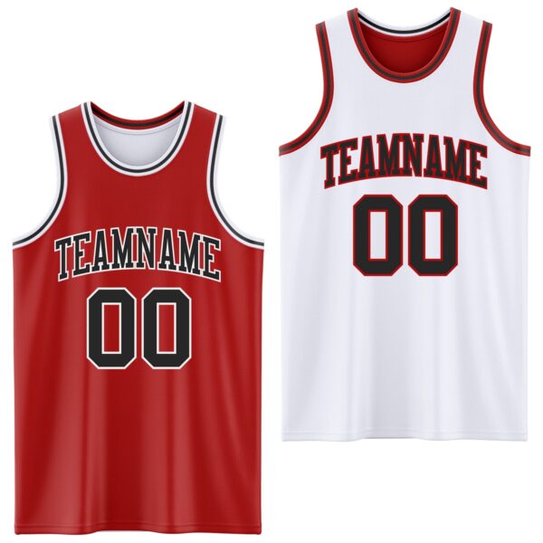 Custom Red Black-White Reversible Double Side Sublimation Basketball Suit Jersey