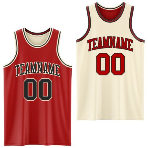 Custom Red Black-Cream Reversible Double Side Sublimation Basketball Suit Jersey