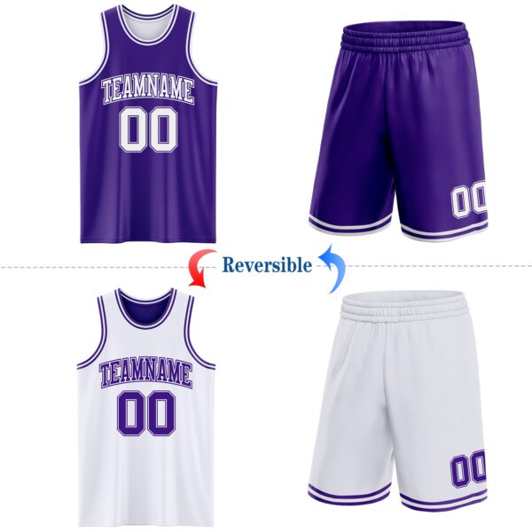 Custom Purple White Reversible Double Side Sublimation Basketball Suit Jersey
