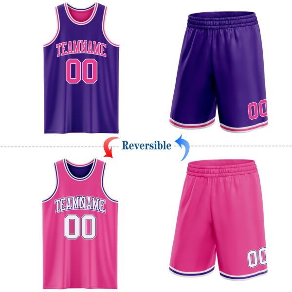 Custom Purple Pink-White Reversible Double Side Sublimation Basketball Suit Jersey