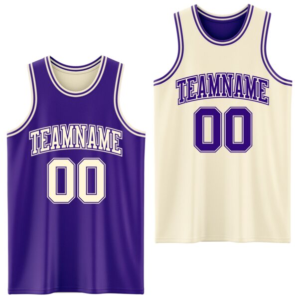 Custom Reversible Purple Cream Double Side Sublimation Basketball Suit Jersey