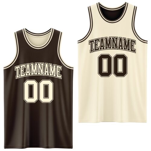 Custom Reversible Brown Cream Double Side Sublimation Basketball Suit Jersey