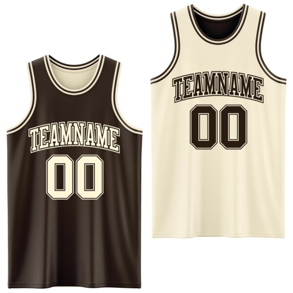 Custom Reversible Brown Cream Double Side Sublimation Basketball Suit Jersey