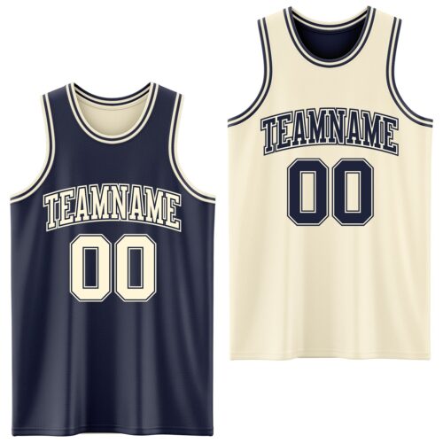 Custom Reversible Navy Cream Double Side Sublimation Basketball Suit Jersey