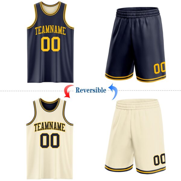 Custom Reversible Navy Gold Double Side Sublimation Basketball Suit Jersey