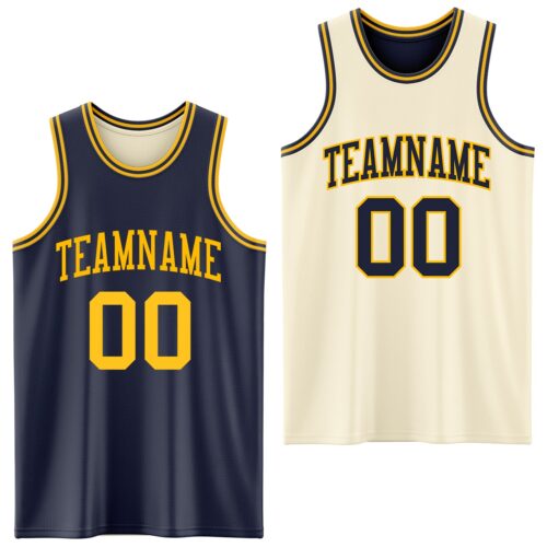 Custom Reversible Navy Gold Double Side Sublimation Basketball Suit Jersey