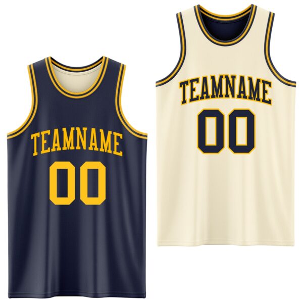 Custom Reversible Navy Gold Double Side Sublimation Basketball Suit Jersey