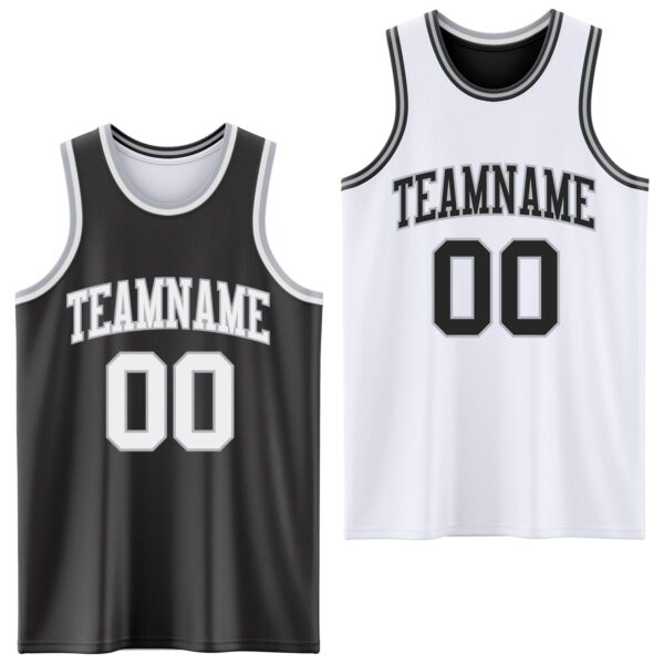Custom Reversible Black White-Gray Double Side Sublimation Basketball Suit Jersey
