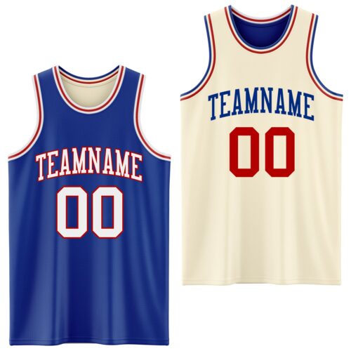Custom Reversible Royal White-Red Double Side Sublimation Basketball Suit Jersey