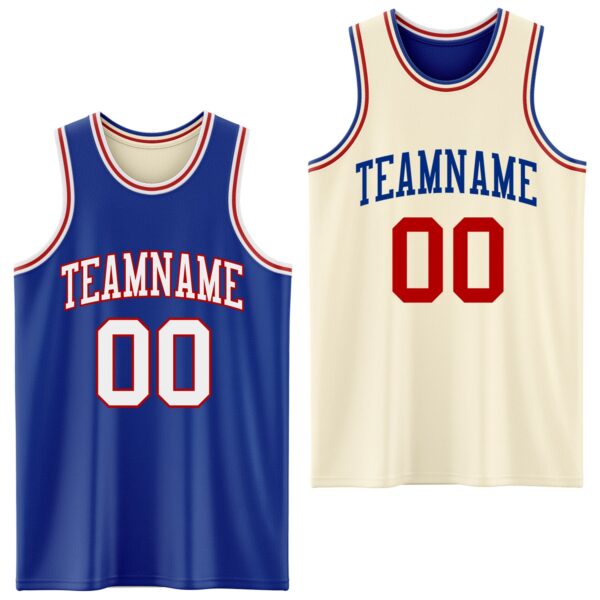 Custom Reversible Royal White-Red Double Side Sublimation Basketball Suit Jersey