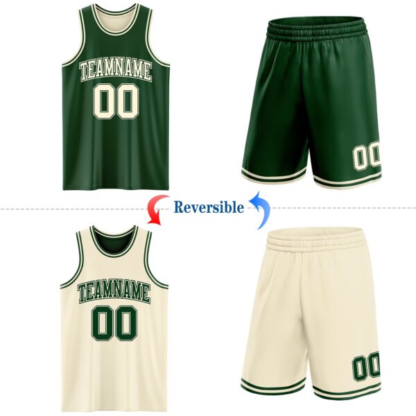 Custom Reversible Green Cream Double Side Sublimation Basketball Suit Jersey