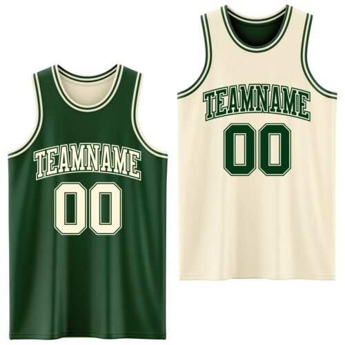 Custom Reversible Green Cream Double Side Sublimation Basketball Suit Jersey