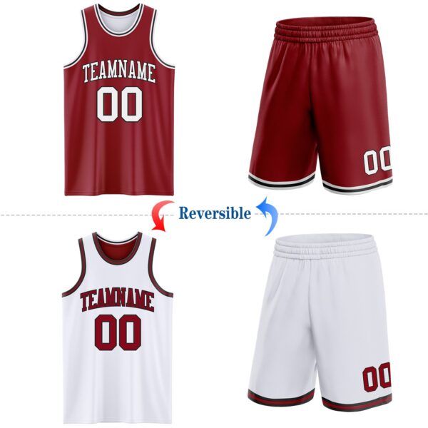 Custom Reversible Maroon White-Black Double Side Sublimation Basketball Suit Jersey
