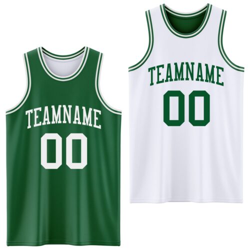 ReversibleD0179 Custom Reversible Kelly Green White Double Side Sublimation Basketball Suit Jersey