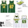 Custom Reversible Kelly Green Gold-White Double Side Sublimation Basketball Suit Jersey
