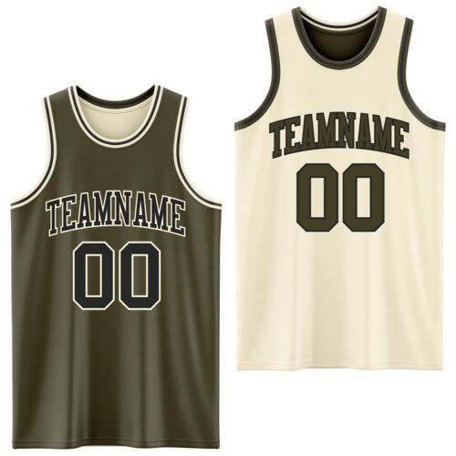 Custom Reversible Olive Black-Cream Double Side Salute To Service Sublimation Basketball Suit Jersey