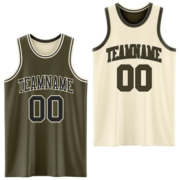 Custom Reversible Olive Black-Cream Double Side Salute To Service Sublimation Basketball Suit Jersey