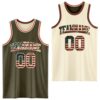 ReversibleD0193 Custom Reversible Olive Vintage USA Flag Cream-Red Double Side Salute To Service Sublimation Basketball Suit Jersey