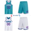 Custom Reversible Teal Purple-White Double Side Sublimation Basketball Suit Jersey