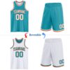 Custom Reversible Teal White-Orange Double Side Sublimation Basketball Suit Jersey