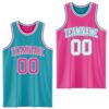 Custom Reversible Teal Pink-White Double Side Sublimation Basketball Suit Jersey