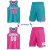 Custom Reversible Teal Pink-White Double Side Sublimation Basketball Suit Jersey