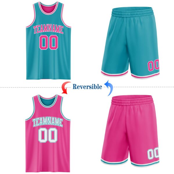 Custom Reversible Teal Pink-White Double Side Sublimation Basketball Suit Jersey