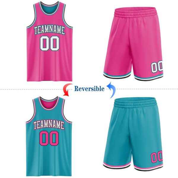 Custom Reversible Pink Black-Teal Double Side Sublimation Basketball Suit Jersey