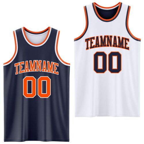 ReversibleD0216 Custom Reversible Navy Orange-White Double Side Sublimation Basketball Suit Jersey