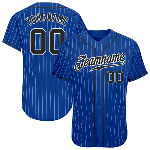 Royal0282 Custom Royal White Pinstripe Black-White Authentic Baseball Jersey