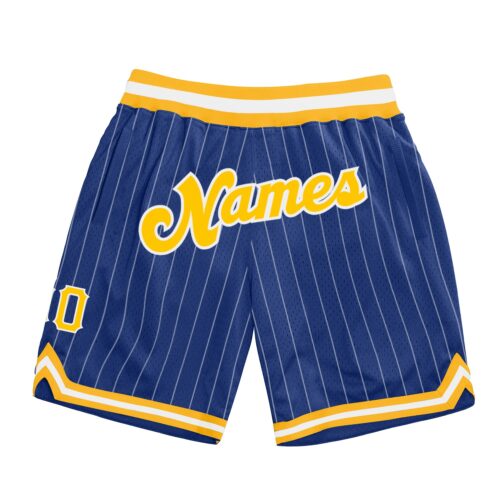 Royal0284 Custom Royal White Pinstripe Gold-White Authentic Basketball Shorts