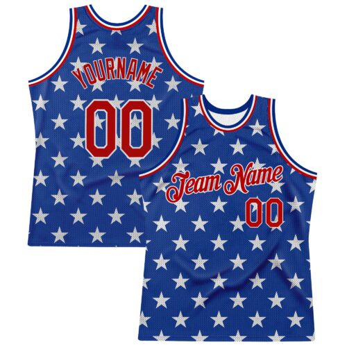 Royal0289 Custom Royal Red-White 3D Pattern Design American Flag Authentic Basketball Jersey