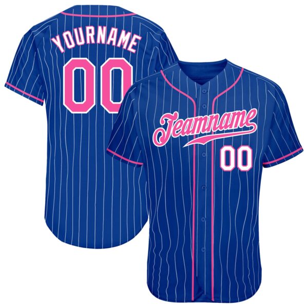 Custom Royal White Pinstripe Pink-White Authentic Baseball Jersey